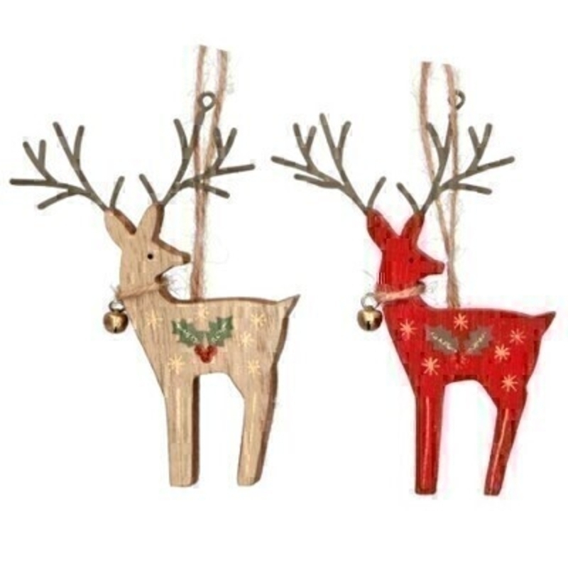 Choice of two wooden Reindeer Christmas tree hanging decoration by Gisela Graham. This fesive hanging ornament by Gisela Graham will delight for years to come. It will compliment any Christmas Tree and will bring Christmas cheer to children at Christmas time year after year. Remember Booker Flowers and Gifts for Gisela Graham Christmas Decorations. Choice of 2 available - If you have a preference please specify when ordering (natural or red) otherwise we will make the selection for you. If two are ordered one of each design will be sent. 
